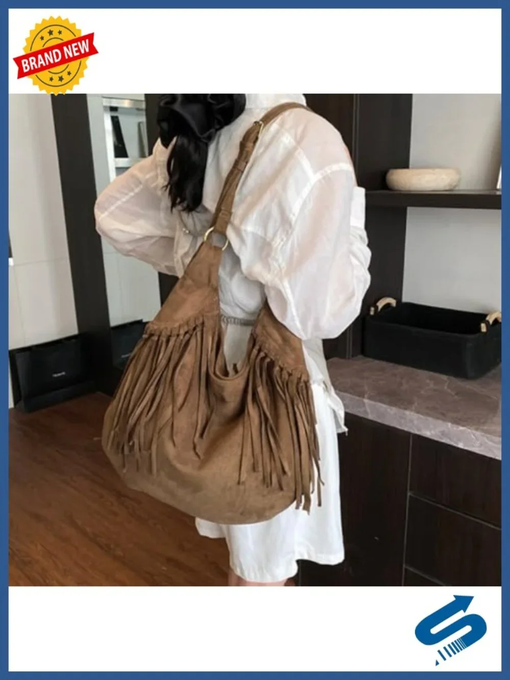 Vintage Vegan Suede Fringe Hobo Bag Tote Crossbody Shoulder Purse